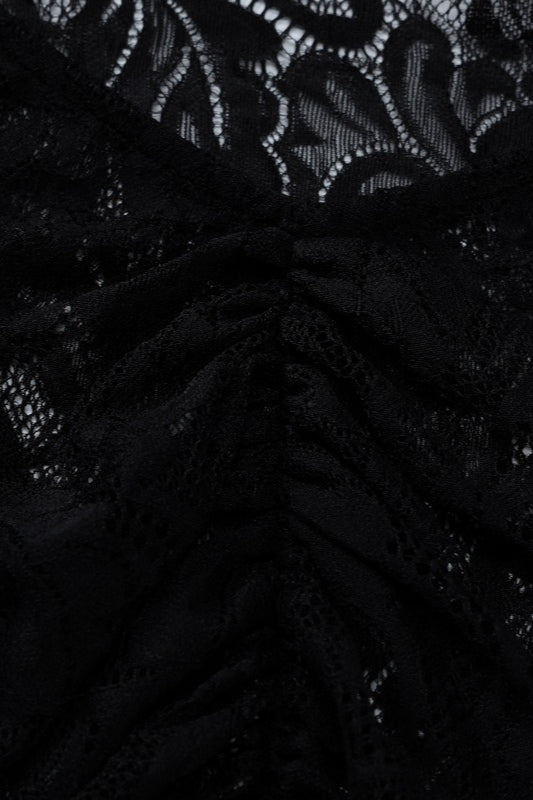 Open Back Long Sleeve Floral Lace Illusion Overlay Bodycon Maxi Dress