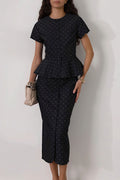 Polka Dot Print Short Sleeve Bodycon Skirt  Set