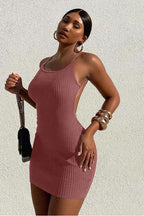 Ribbed Knit Spaghetti Strap Scoop Neck Bodycon Mini Sweater Dress