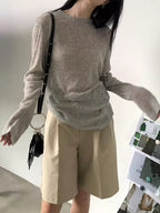 Plain Crewneck Casual Thin Long Sleeve Knits