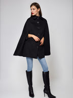 Wool Blend Cape Coat Turndown Collar Black Poncho Oversized Outerwear For Women 2026