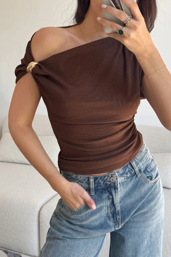 Solid Color Metal Decoration Short-sleeved Casual T-shirt