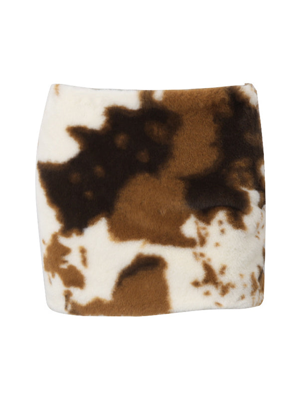 Low-Rise Vintage Color-Blocked Plush Mini Skirts