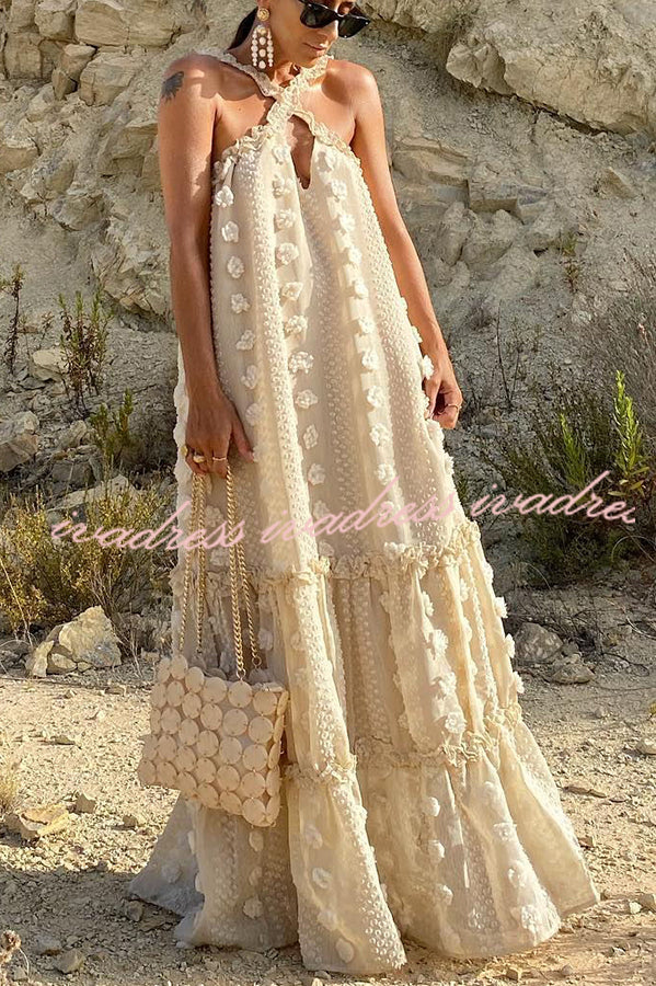Sweet By The Sea Flower Decor Halter Maxi Dress