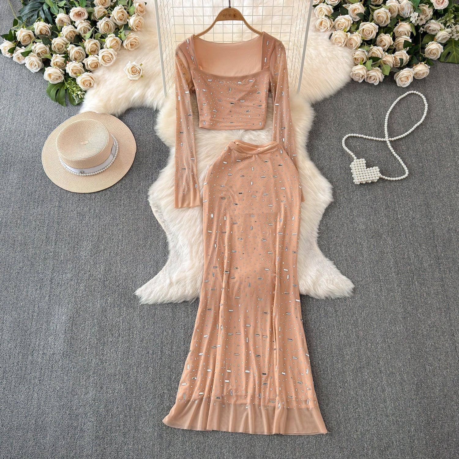 Sparkling Crop Top and Maxi Skirt Set
