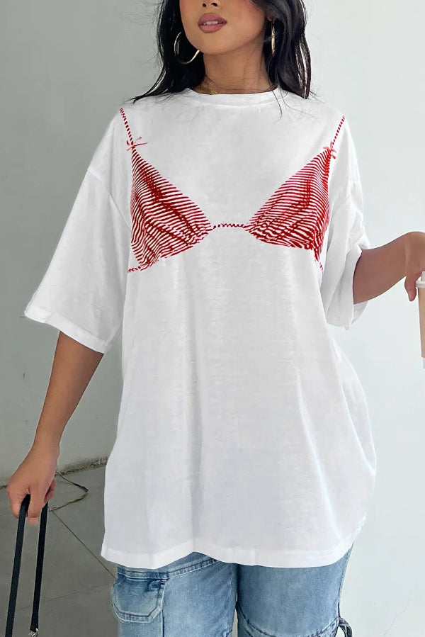 Fashionable Printed Loose Crew Neck Short Sleeve Casual T-Shirt