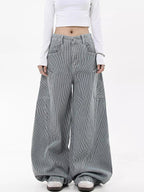 American Retro Striped Scimitar Banana Boyfriend Jeans