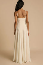 Spaghetti Strap Sweetheart Princess Seam Godet Panel Maxi Gown