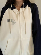 Color Block Splice Zip Up Oversized Hoodie