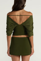 Sienna Olive Ruched Off-The-Shoulder 2-Piece Matching Set