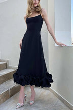 Spaghetti Strap Scoop Neck Ruffled Flounce Hem A-Line Maxi Dress