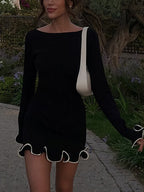 Wavy edge ruffled hem mini dress