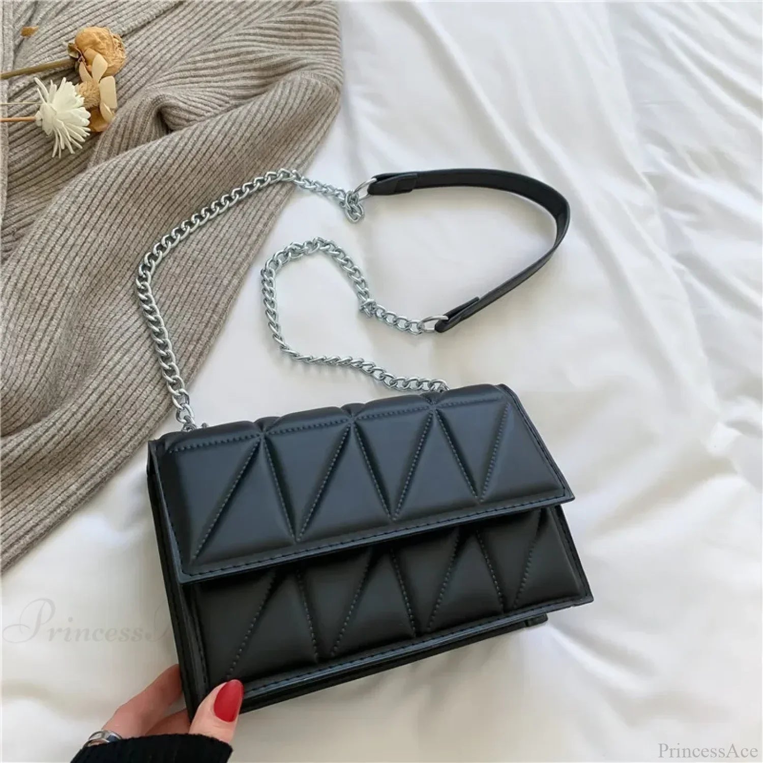 Chain Strap Flap Embroidery Crossbody