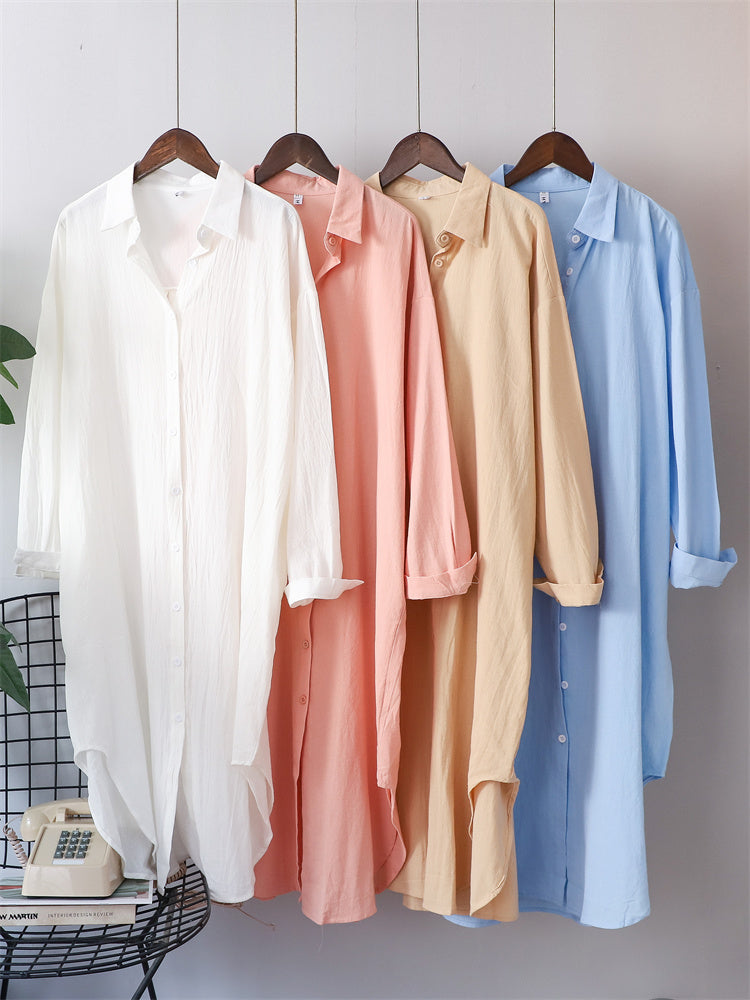 Thalia Effortless Long Linen Shirt Dress Premium Wardrobe Essential
