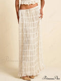 Charm Pleated Drawstring Charming Waist Tiered Maxi Skirt