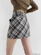 Checkered High Waist Versatile Skirt
