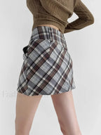 Checkered High Waist Versatile Skirt