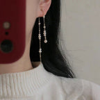 Two Tone Cable Chain Pearl Drop Earrings in 18K Gold Plated Chic Design