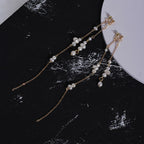 Two Tone Cable Chain Pearl Drop Earrings in 18K Gold Plated Chic Design