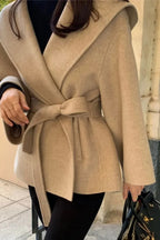 Chic Brown Woolen Hooded Overcoat