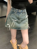Chic Denim Bow Detail Skirt