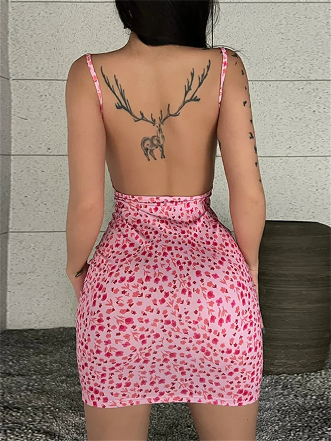 Chic Floral Print Backless Sling Mini Suspender Wrap Bodycon Party Dress