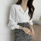 Chic Lantern Sleeve Suit Collar Loose Office Shirt