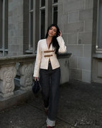 Chic Leather Belted V-neck Elegant Long Sleeved Outerwear New Autumn Stylish Coat