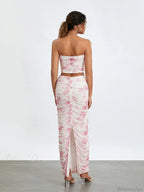 Chic Off-Shoulder Tube Top Wrap Long Floral Skirt Set