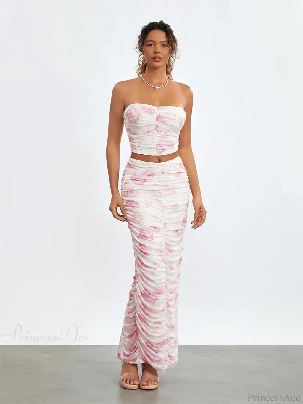 Chic Off-Shoulder Tube Top Wrap Long Floral Skirt Set