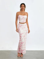 Chic Off-Shoulder Tube Top Wrap Long Floral Skirt Set