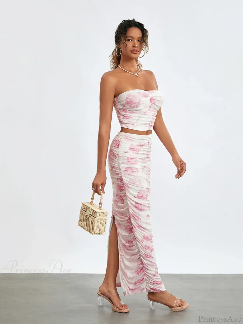 Chic Off-Shoulder Tube Top Wrap Long Floral Skirt Set