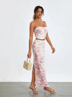 Chic Off-Shoulder Tube Top Wrap Long Floral Skirt Set
