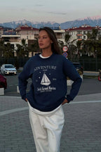 Chic Printed Crew Neck Oversized Long Sleeve Sweatshirt