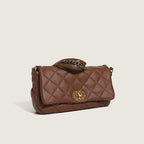 Rhombus Flap Buckled Chain Baguette Bag - Coffee