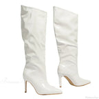 Chic Sexy Pointed Toe Slim High Heeled Boot Patent Leather Pleated Knee-High Modern High Heel
