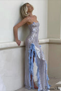 Chic Sheer Sequin Ruffled Slip Maxi Dress