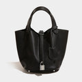 Textured Black Faux Leather Padlock Handle Bag