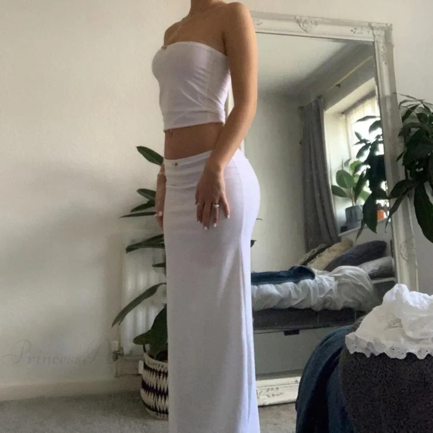 Chic Women Chest Wrap Tube Tops + Low Rise Long Skirt Summer Strapless Camis Crop Tops Y2K Fairycore Vintage 2 Piece Set Outfits