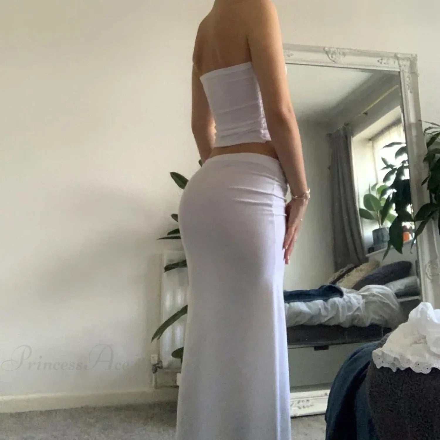 Chic Women Chest Wrap Tube Tops + Low Rise Long Skirt Summer Strapless Camis Crop Tops Y2K Fairycore Vintage 2 Piece Set Outfits