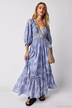 Chiffon Long Sleeve Holiday Floral Boho Dress