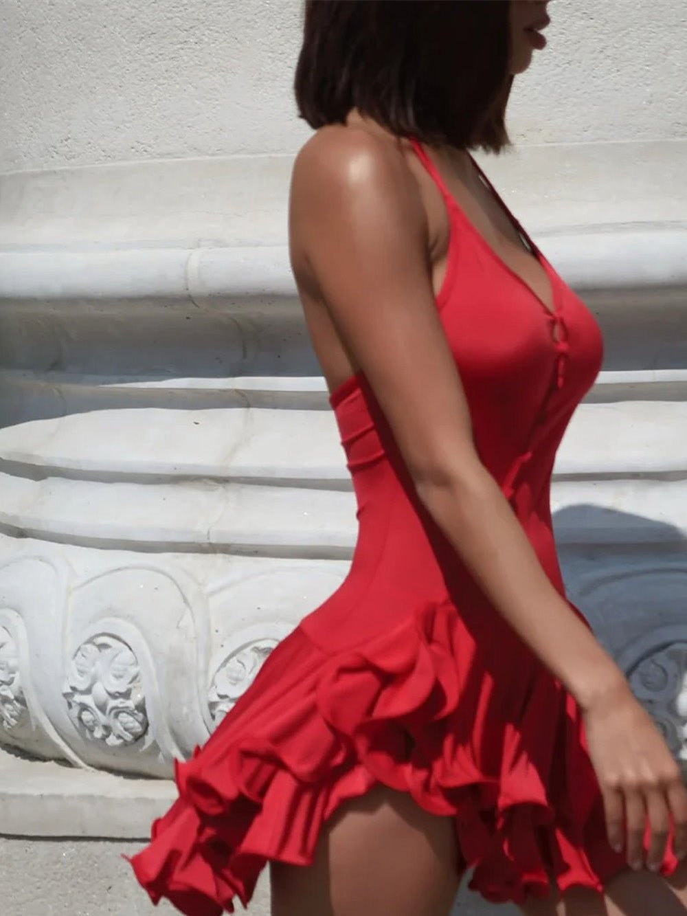 Chloe Halter Ruffled Mini Dress