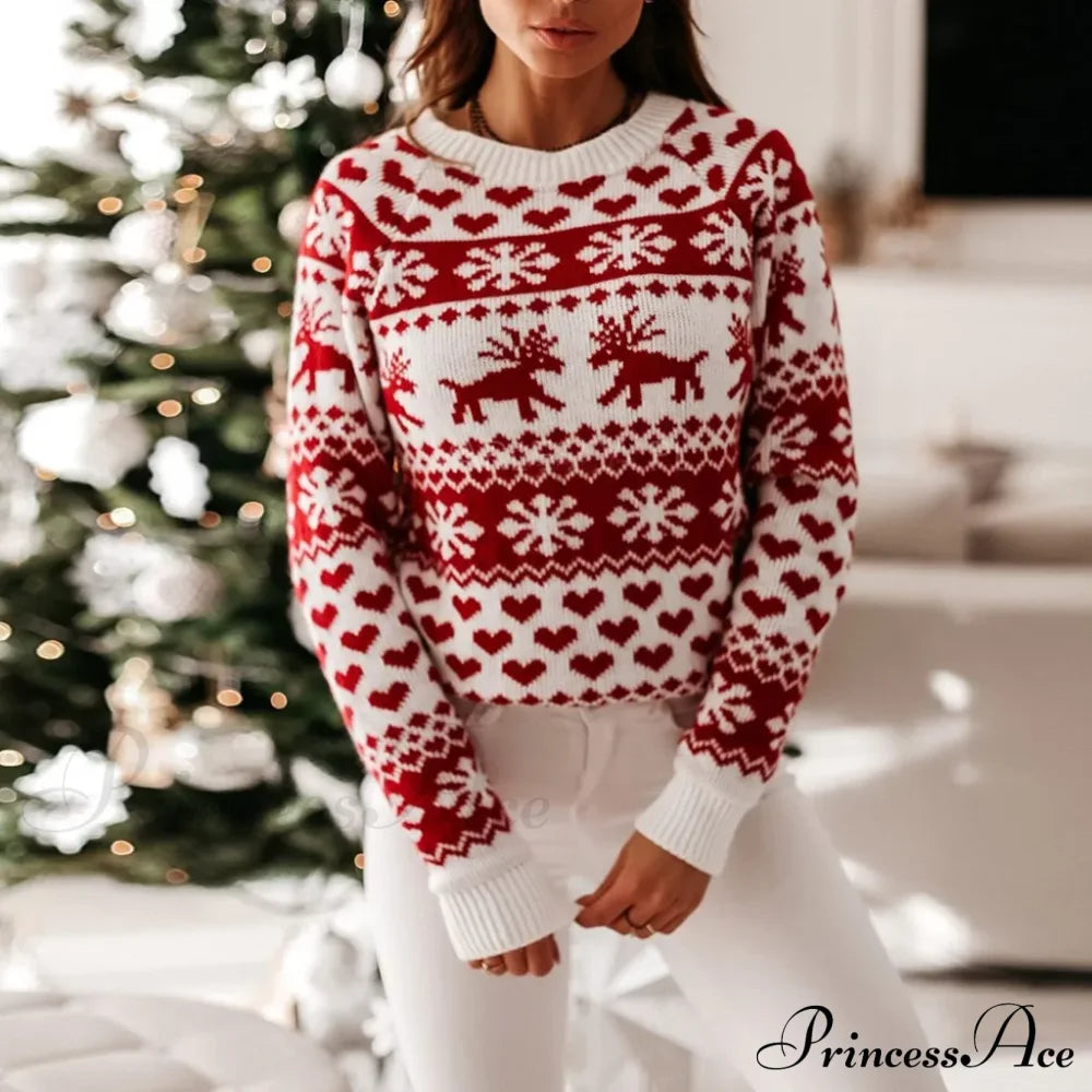 Christmas Cozy Cute Santa Head Print Comfortable Oversized Stylish Sweater