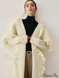 Chunky Knit Tassel Trendy Hem Poncho Cardigan