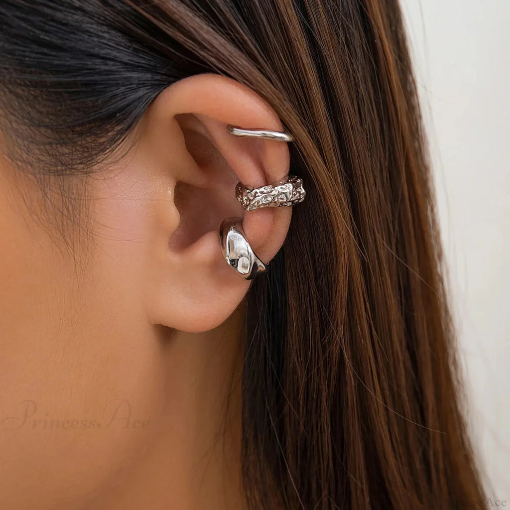 Chunky Metallic No Piercing Clamp Ear Cuff Earring