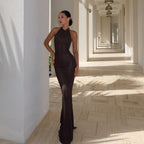 Ceremony Knitted Open Back Halter Maxi Dress