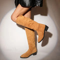 Classic Pointed Pleated Autumn Winter Fashion Suede Flock Knee High Boot