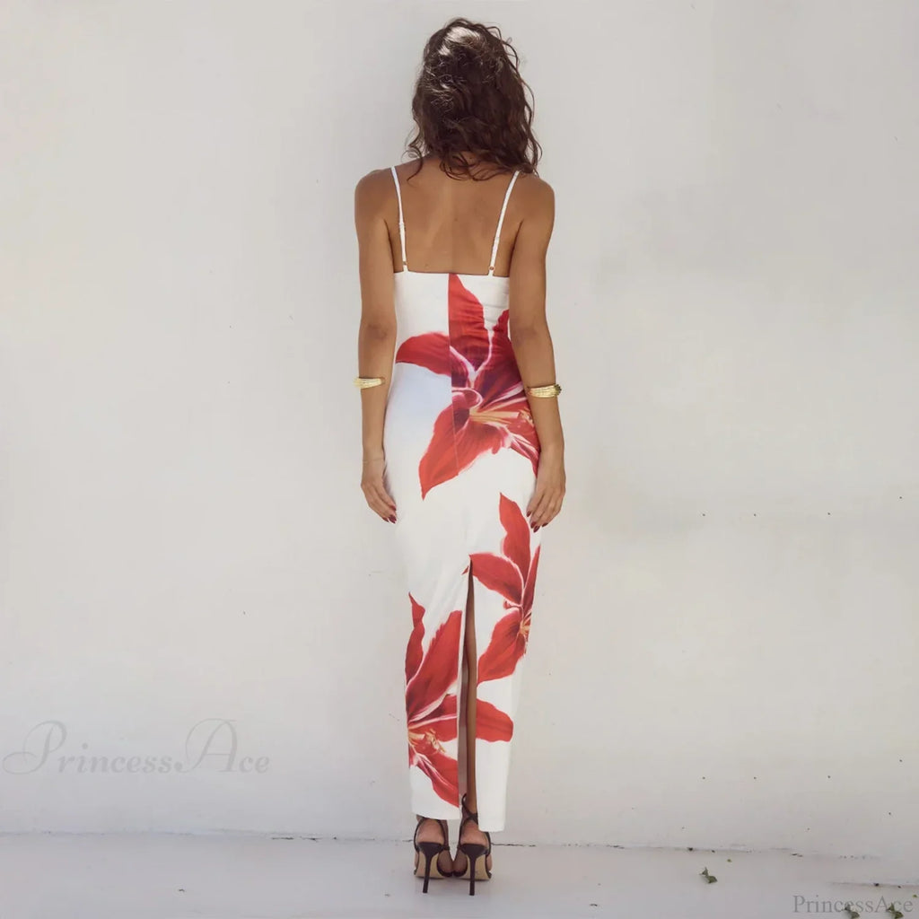 Cocktail Bodycon Floral Print Split Summer Streetwear Floral Dress