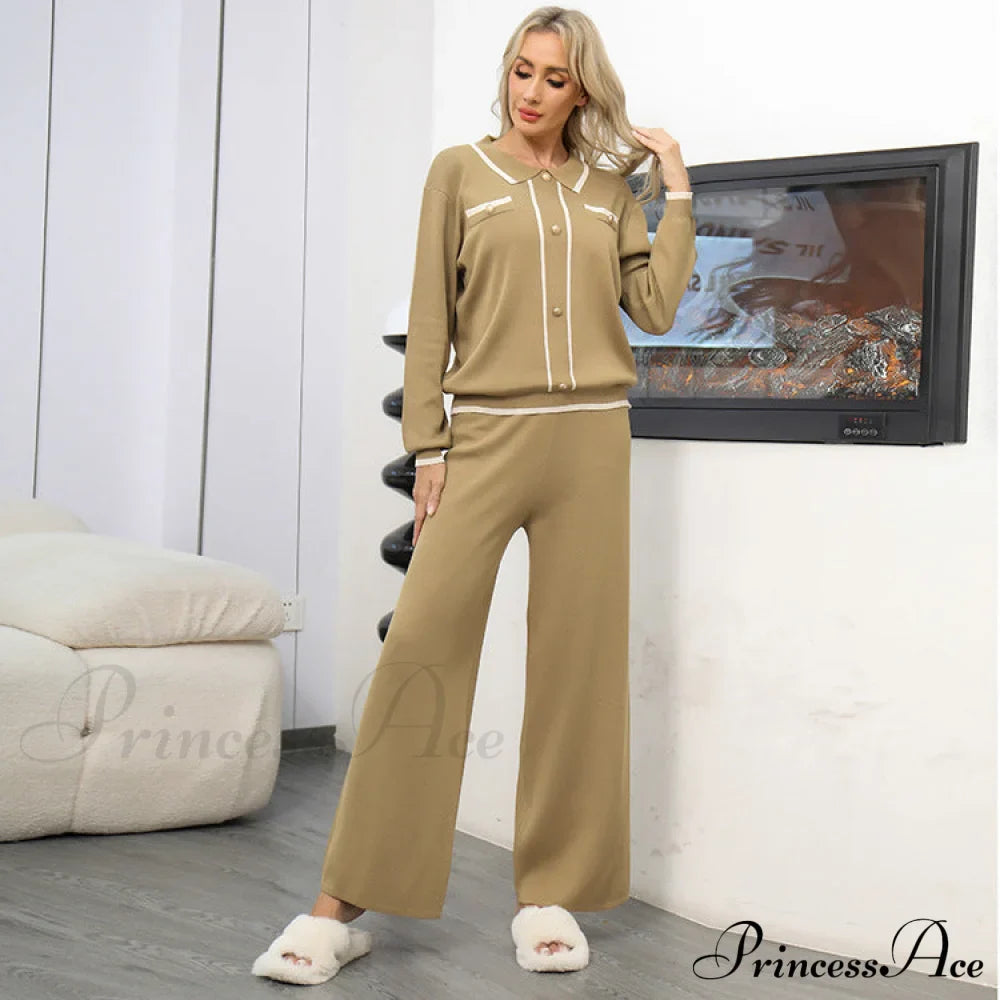 Collar Buttoned Loose Knit Suit