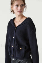 College Style Navy Collar Knit Cardigan